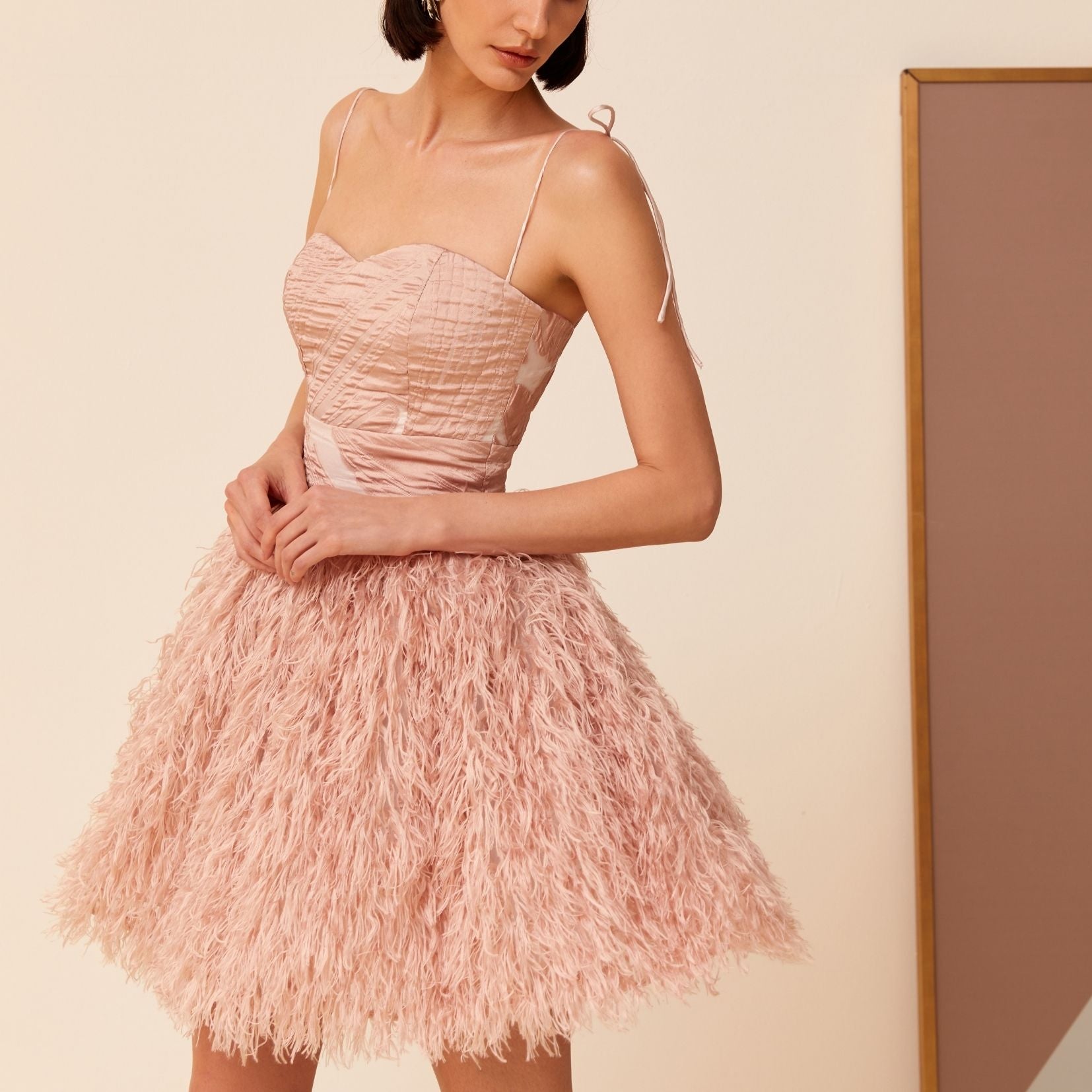 Pink Feather Mini Dress – Bambah